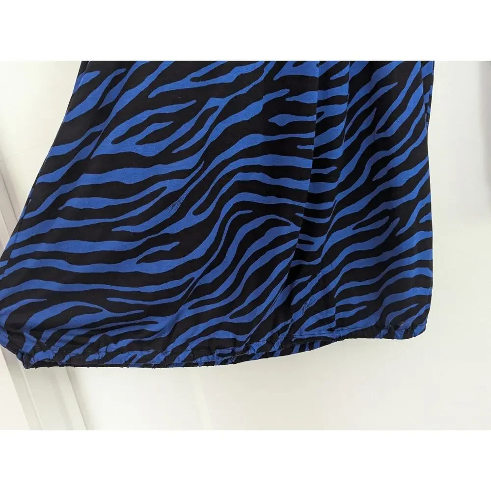Michael Kors Top Blue Black Zebra Print Scoop Neck 3/4 Sleeve Shirt Sz M NWT